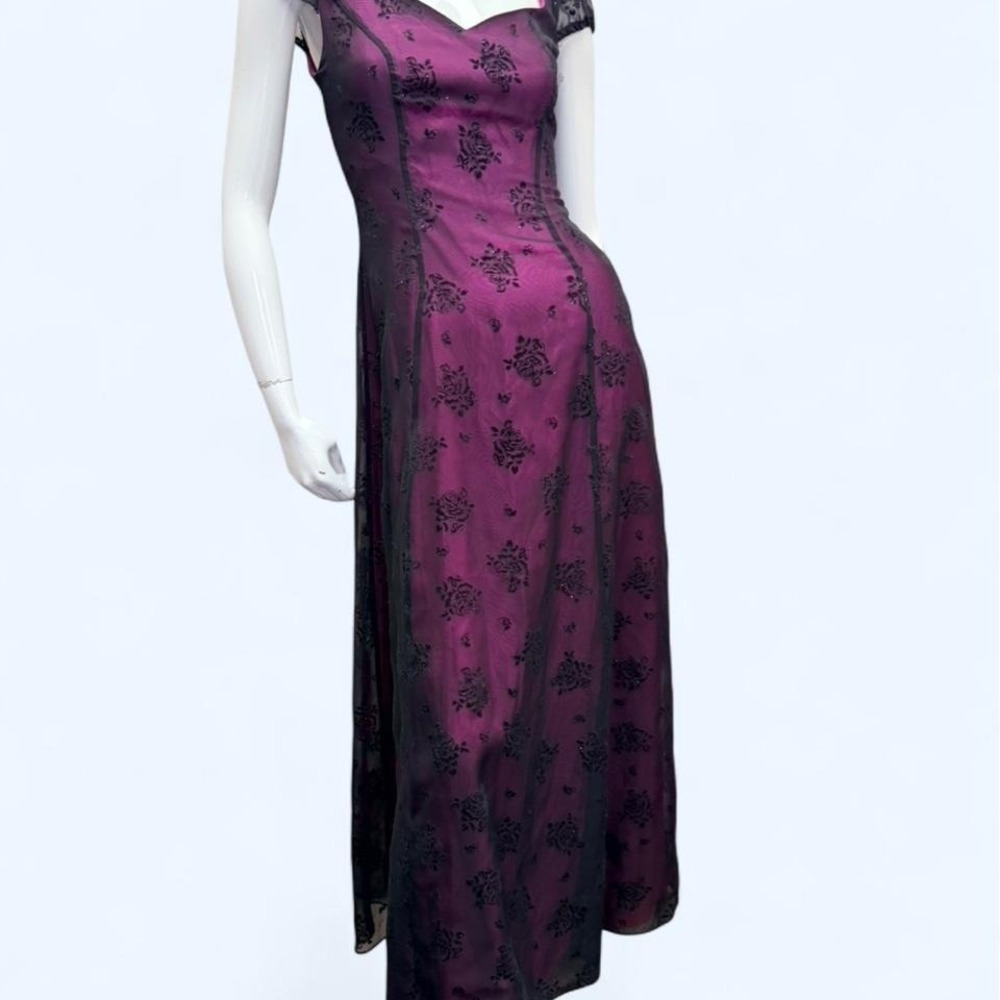 Morgan Co Gothic Formal Dress Velvet Rose Mesh Lace Up Y2K Prom Womens 9 10